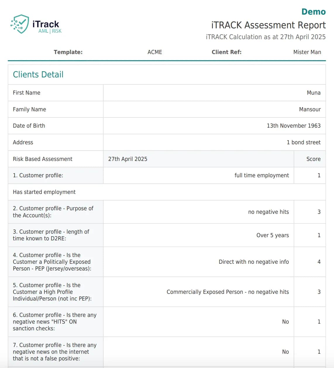 Regulatory Reports example