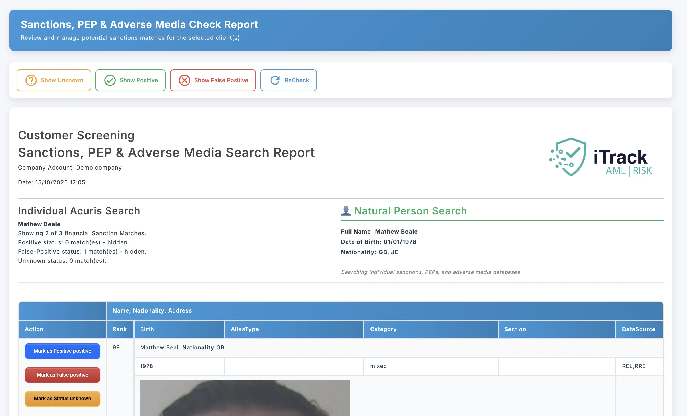 Real-time sanctions screening and PEP compliance monitoring dashboard