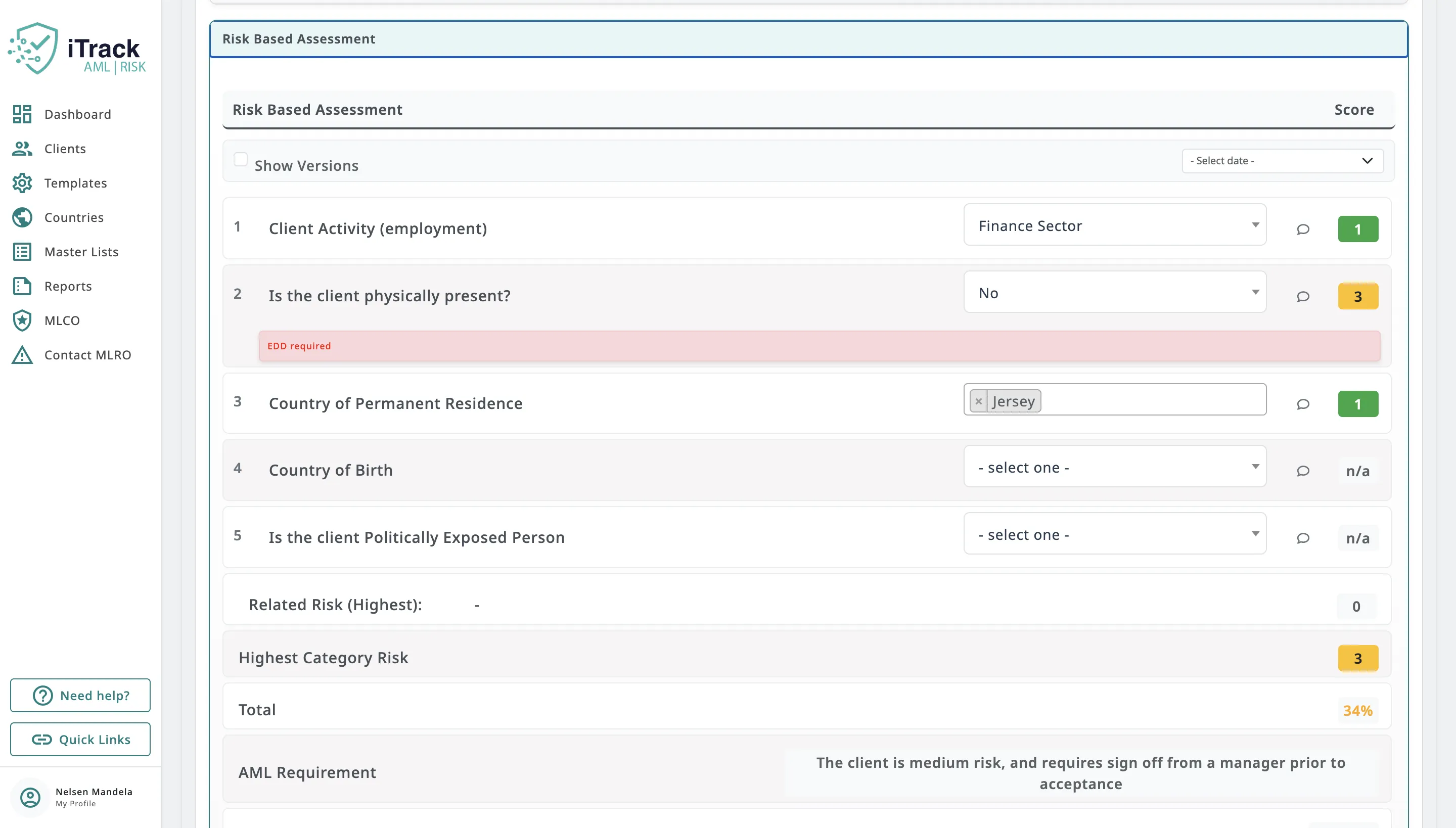 Automated risk profiling dashboard with data-driven client risk scores